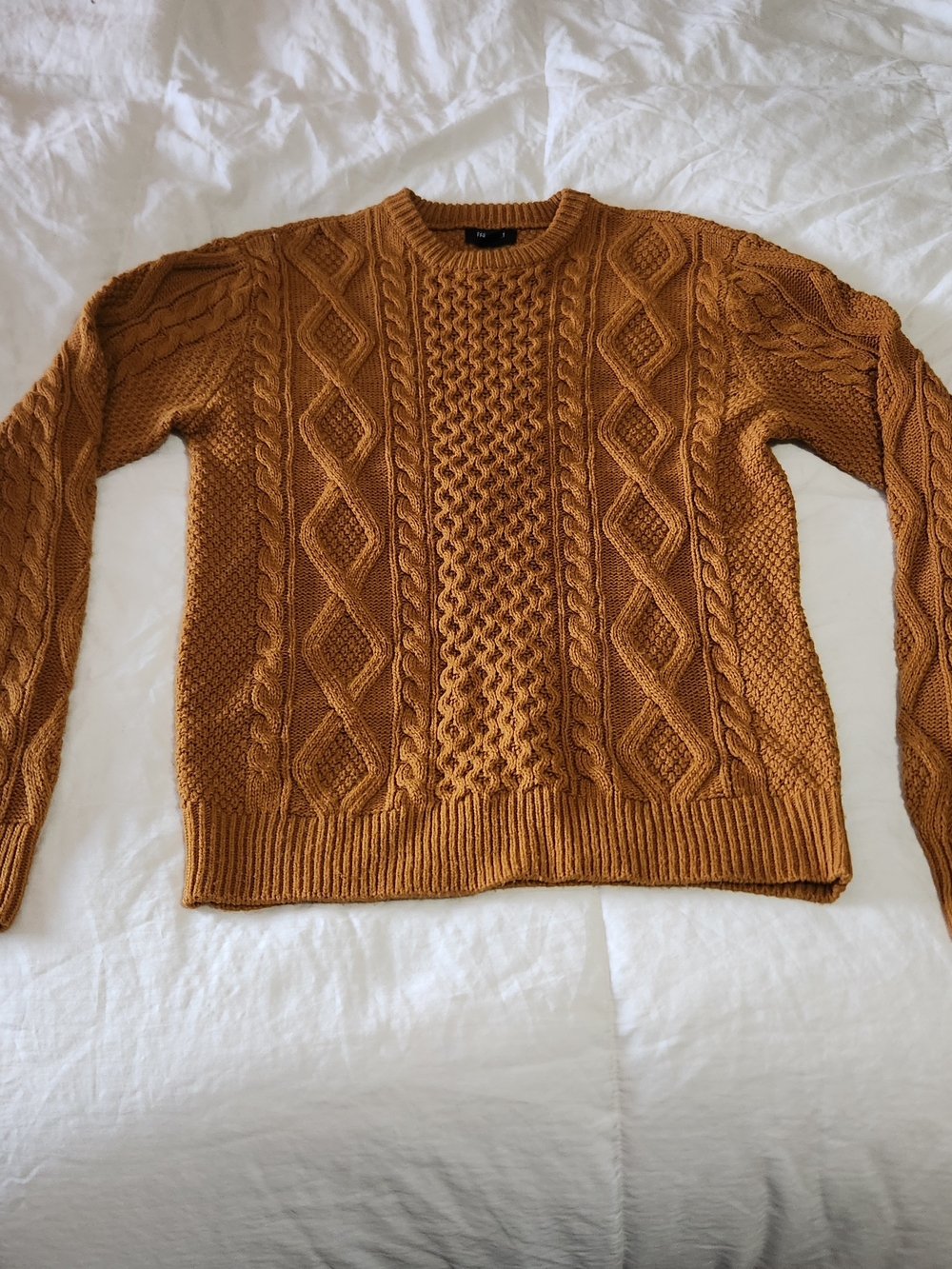 Forever 21 Men's Cable Knit Crewneck Sweater - Mustard